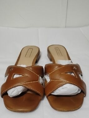 ANTONIO MELANI Tan Leather Slide Mules